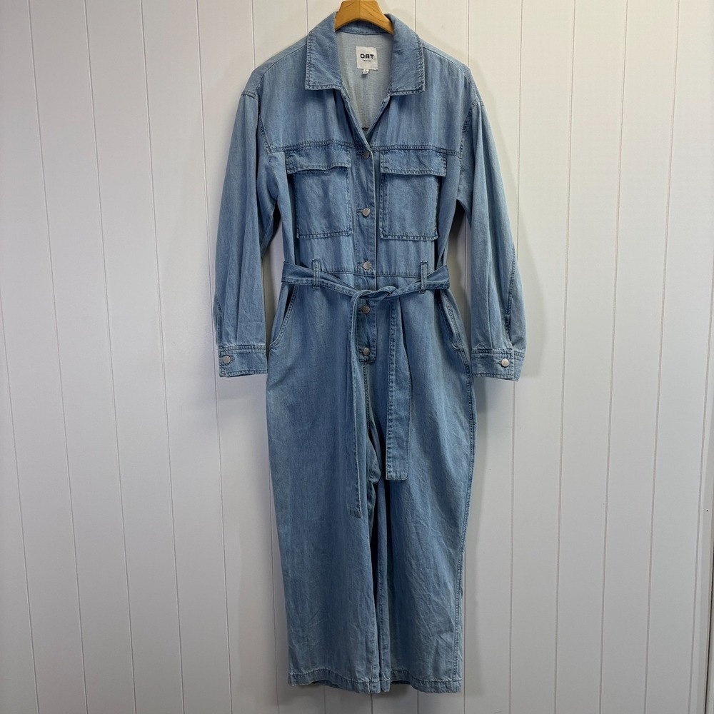 OAT New York Boho Denim Jumpsuit Women Large Streetwear Utility Minimalist Chic
